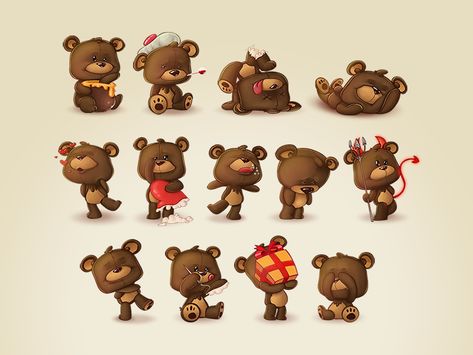 Teddy Bear Stickers | Dribbble - Teddy Bears Stickers by Karol Rządczyk Bears Stickers, Bear Character Design, Create Character, Diy Christmas Gifts For Friends, Teddy Bear Drawing, Teddy Bear Cartoon, Bear Character, Bear Drawing, Small Canvas Art