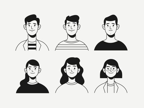 Hand drawn colorless people avatar collection on Behance People Avatar, 심플한 그림, Simple Character, Character Template, Face Illustration, Cartoon Boy, Boy Character, 인물 드로잉, Simple Illustration