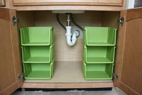 Dollar Tree Storage, Kabinet Dapur, Under Sink Storage, Sink Storage, Sink Organizer, Apartment Bathroom, Stackable Storage, Trendy Bathroom, Under Sink