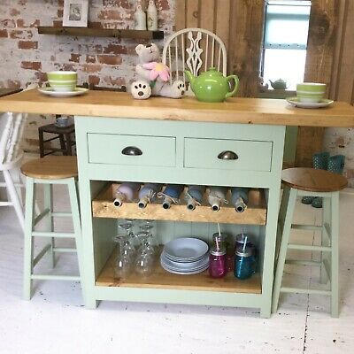 Bespoke Handmade Solid Pine Kitchen Island with Breakfast Bar- 0290 | eBay Matte Furniture, Pine Kitchen Island, Kitchen Island Stool, Kitchen Island Breakfast Bar, Small Kitchen Island Ideas, Island Breakfast Bar, Kitchen Carts, Solid Wood Kitchen, Island Stools