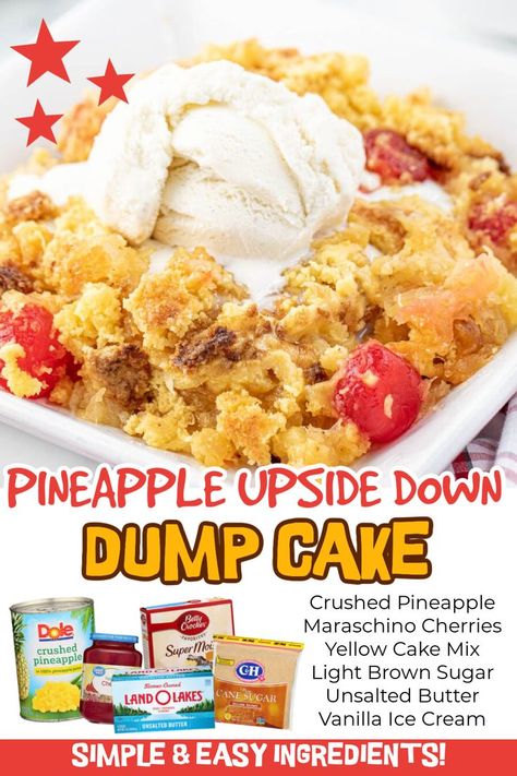 Pineapple Upside Down Dump Cake, Pineapple Upside Down Bundt Cake Recipe, Pineapple Dump Cake, Easy Dump Cake Recipe, Pineapple Desserts, Dessert Bar Recipe, Quick Easy Desserts, Pineapple Upside, Pineapple Upside Down Cake