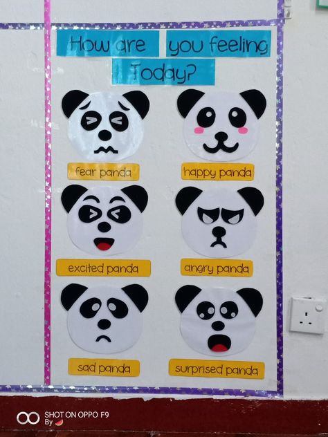 panda's feeling by teacher mun Panda Birthday Board Classroom, Panda Preschool Activities, Panda Classroom Theme, Panda Classroom, Bulletin Letters, Bear Theme Preschool, Panda Decor, Panda Craft, Panda Theme