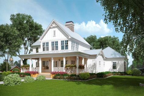 Farmhouse Floor Plans, House Plans One Story, Casas Coloniales, Modern Farmhouse Exterior, Farmhouse House, Traditional Farmhouse, House Plans Farmhouse, Modern Farmhouse Plans, Farmhouse Exterior