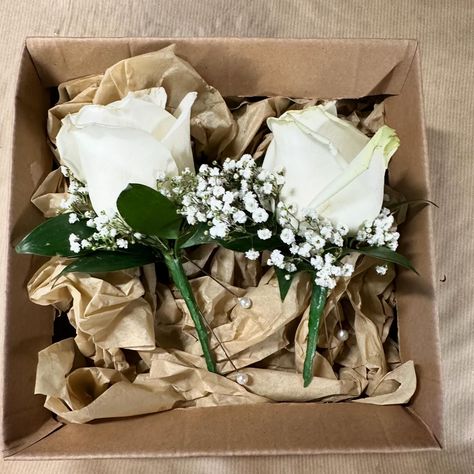 White rose & gypsophila buttonholes Rose Buttonhole, Instagram White, Elopement Ceremony, Bridesmaid Flowers, White Rose, White Roses, Elopement, Florist, Flowers