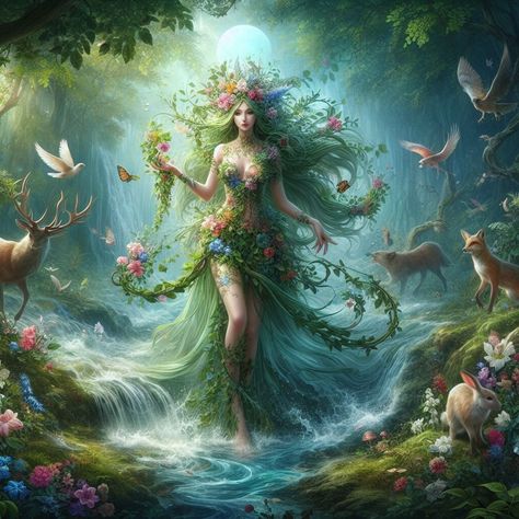 Fairies Aesthetic, Mother Nature Tattoos, Green Woman, Nature Goddess, Diy Kits For Adults, Bridal Diamond Jewellery, Baby Fairy, Fantasy Pictures, Nature Tattoos