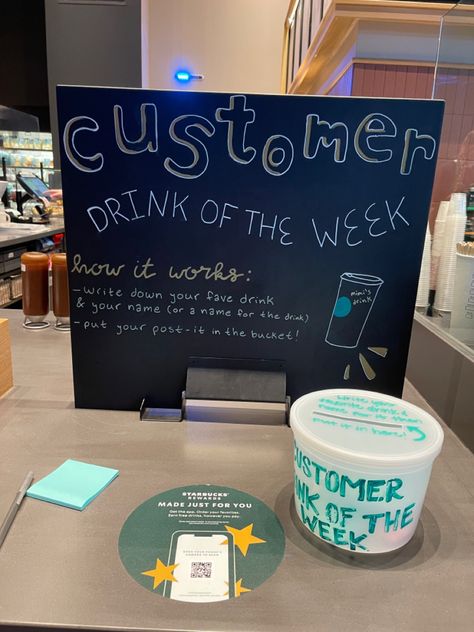 Barista Ideas Coffee Shop, Starbucks Customer Connection, Starbucks Barista Board Ideas, Barista Of The Month Board, Coffee Shop Board Ideas, Starbucks Organization Ideas, Starbucks Store Decorations, Starbucks Customer Connection Ideas, Barista Board Ideas