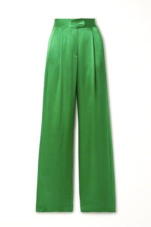 satine green satin pants | ShopLook Green Satin Pants, Silk Pants Outfit, Satin Pants Outfit, A Line Skirt Outfits, Satin Outfit, Silky Pants, Michelle Mason, Satin Trousers, Silk Bottoms