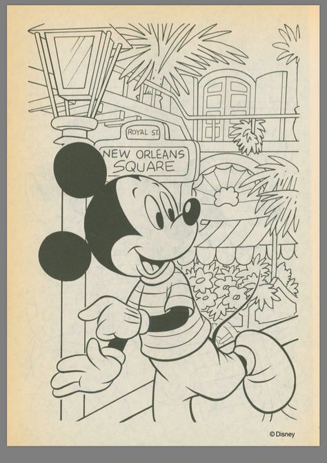 Disney Coloring Page Mickey Mouse New Orleans Square 052720 Penny Arcade, Disney Colors, Disney Coloring Pages, Disney Crafts, Colouring Pages, Coloring Page, New Orleans, Penny, Coloring Pages