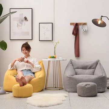 Solid Color Square Big Bean Bag Chair Covers Yellow Bean Bag Chair with Pocket for Adult Home is Worth Buying - NewChic Mobile Couch Bean Bag, Square Couch, Large Bean Bag Chairs, Bean Bag Couch, Bean Bag Living Room, Large Bean Bags, Furniture Fix, Deco Studio, Bean Bag Covers