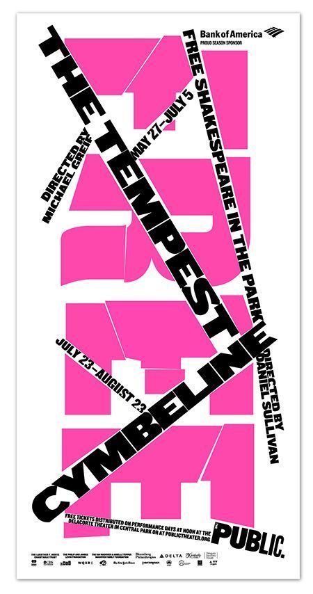 Shell Graphic, Shakespeare In The Park, Paula Scher, Seasons Posters, 타이포그래피 포스터 디자인, Theatre Poster, Type Posters, Environmental Graphics, Editorial Design