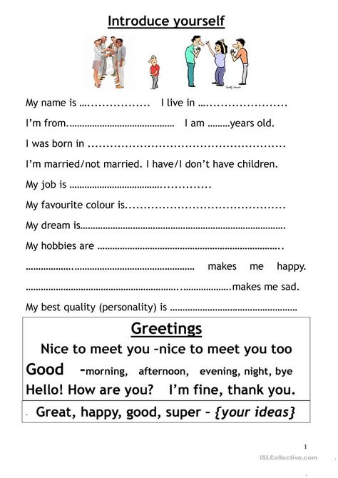 Introduce myself - English ESL Worksheets for distance learning and physical classrooms English Beginner, Self Introduction, Presente Simple, Introducing Yourself, All About Me Worksheet, English Education, All About Me Preschool, College Application Essay, Quizzes For Fun