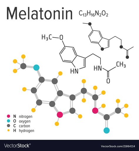 Chemical formula of the melatonin molecule Vector Image Serotonin Molecule Drawing, Chemistry Molecules, Melatonin Chemical Structure, Atoms Molecules Elements Compounds, Periodic Table Words, Periodic Table Art, Organic Chemistry Reactions, Molecule Art, Molecule Structure