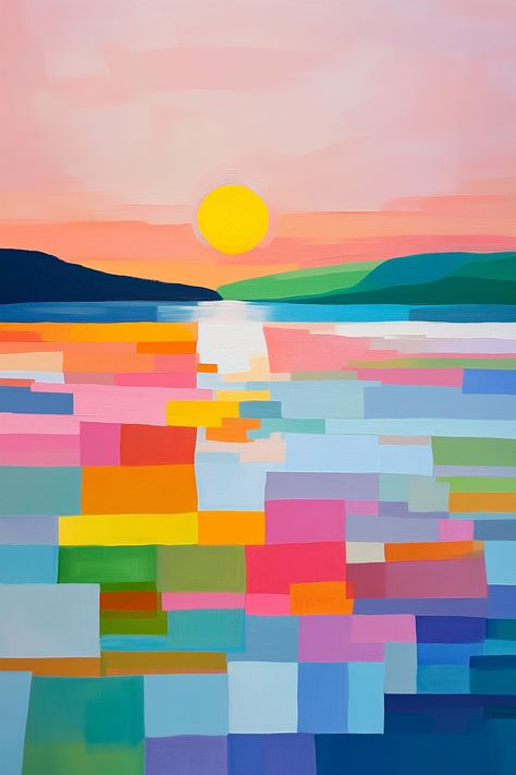 Discover vibrant wall art ideas with this stunning abstract sunset painting. Perfect for brightening your space with colorful vibes and artistic flair. Elevate your decor with this unique piece! #WallArtIdeas #HomeDecor #ArtLovers Abstract Sunset Painting, Color Harmonies, Colorful Vibes, Pastel Colors Art, Sunset Abstract, Abstract Sunset, Sunset Images, Vibrant Wall Art, Wall Art Ideas