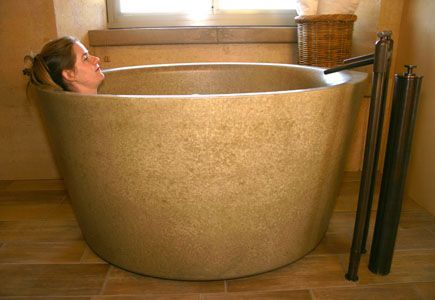 The Ofuro Japanese-Style Soaking Tub from Sonoma Stone. It's ... Japanese Soaking Tub Shower Combo, Japanese Ofuro, Soaking Tub Shower Combo, Soak Tub, Japanese Bathtub, Concrete Bath, Soaking Tubs, Japanese Soaking Tubs, Japanese Bath