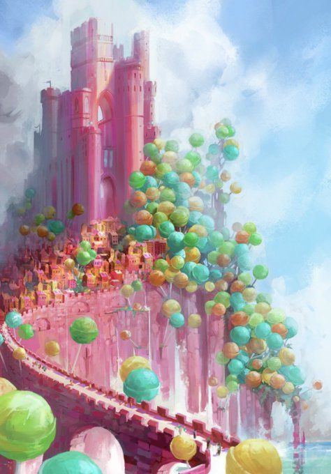 Candy Land Concept Art, Dnd Candyland, Candyland Dnd, Candy City, Candy Kingdom, Willy Wonka Party, Candy Castle, Dnd Crafts, Dnd Mini