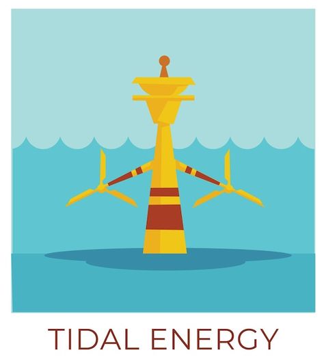 Ocean Vector, Tidal Power, Ocean Energy, Tidal Energy, Wave Energy, Power Of Water, Renewable Energy Resources, Nuclear Power Station, Earth Illustration