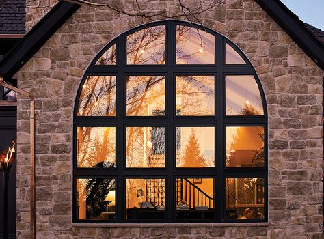 Arched Windows Exterior, Black Framed Windows, Window Trim Styles, Bifold Patio Doors, Historic Windows, Framed Windows, Exterior Windows, Interior Window Trim, Front Door Inspiration