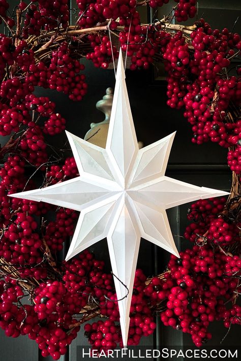 Follow along as I teach you how to make these paper star luminaries for your Christmas decorating. Includes free downloadable SVG cut files and PDF printable templates. #christmasstar #paperstar #DIYchristmasornament #DIYChristmasdecor #Cricut #Silhouettecameo #christmasstarsvg Diy Christmas Star, Holiday Gift Tags Printable, Christmas Star Decorations, Paper Christmas Ornaments, Diy Christmas Ornament, Xmas 2024, Paper Craft Ideas, Paper Craft Tutorials, Christmas Paper Crafts