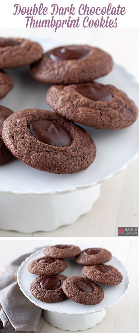 Double Dark Chocolate Thumbprint Cookies Chocolate Thumbprints, Colossal Cookies, Cookies Thumbprint, Chocolate Goodies, Chocolate Thumbprint Cookies, Chewy Chocolate Cookies, Handle The Heat, Food Cookies, Cookies Ideas