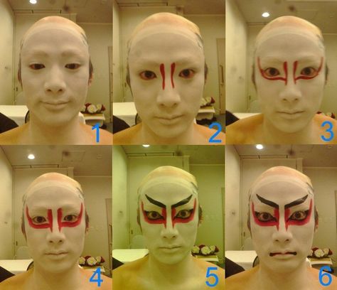 One of the masks. Chinese theater Kumadori Makeup, Geisha Makeup, Kabuki Makeup, Animal Makeup, Noh Mask, Theatre Makeup, Chinese Makeup, Japanese Mask, Theatrical Makeup