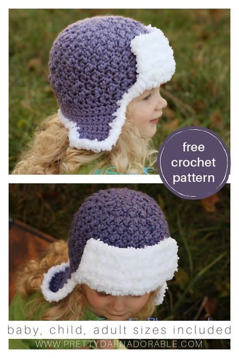 Keep your head warm all winter with this adorable Cumberland Free Crochet Aviator Hat Pattern! This pattern is easy to follow and works up quickly, so you can make one for everyone in the family! "Pin now make later", "free crochet hat pattern" "warm winter hat" "girls crochet" Crochet Boys Hats Free Pattern, Aviator Hat Pattern, Crochet Aviator Hat, Crochet Baby Boy Hat, Crochet Washcloth Pattern, Crochet Baby Hat Patterns, Fall Crochet Patterns, Crochet Kids Hats, Hat Patterns Free