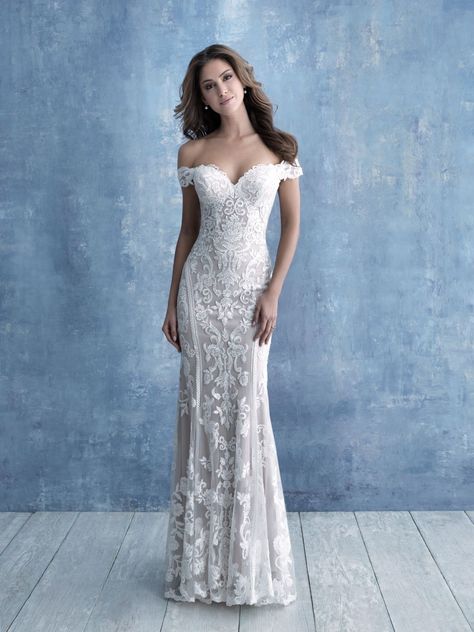 Wedding Dresses Kleinfeld, Allure Wedding Dresses, Sheath Wedding Dress Lace, Kleinfeld Bridal, Allure Bridals, White Wedding Dress, Modest Wedding, A Wedding Dress, Allure Bridal