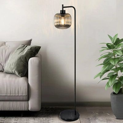 17 Stories Shelise 60.55'' Arched/Arc & Reviews | Wayfair Contemporary Living Room Lamps, Sleek Floor Lamp, Floor Lamp Glass Shade, Floor Reading Lamps Living Room, Floor Lamp Behind Couch, Living Room With Floor Lamp, Living Room Lamps Floor, Black Floor Lamp Living Room, Standing Lamps Living Room