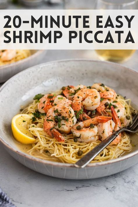 This Shrimp Piccata recipe is easy enough to make on a weeknight and also feels fancy enough for a date night at home. Juicy shrimp are paired with briny capers in a bright, lemon wine sauce. Serve it with angel hair pasta or sourdough bread slices for a delicious dinner. Shrimp Picatta Recipe, Lemon Wine Sauce, Shrimp Piccata, Lemon Wine, Capers Recipe, Roasted Broccolini, Piccata Recipe, Date Night At Home, Night Recipes