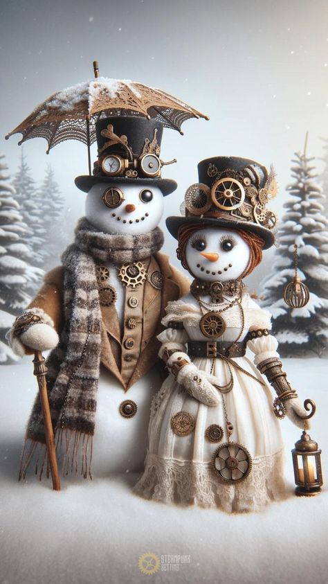 Yule Images, Steampunk Snowman, Couple Phone Wallpaper, Steampunk Christmas Decorations, Steampunk Mixed Media Art, Steampunk Images, Snowman Wallpaper, Steampunk Illustration, Steampunk Vehicle