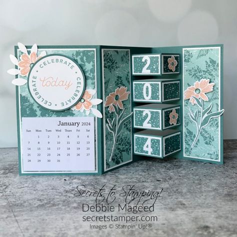 Stampin Up Calendar Ideas, 2024 Stampin Up Cards, New Years Cards Handmade, Cricut Tags, Circle Sayings, Easel Calendar, Calendar Cards, Calendar Stamps, Calendar Craft