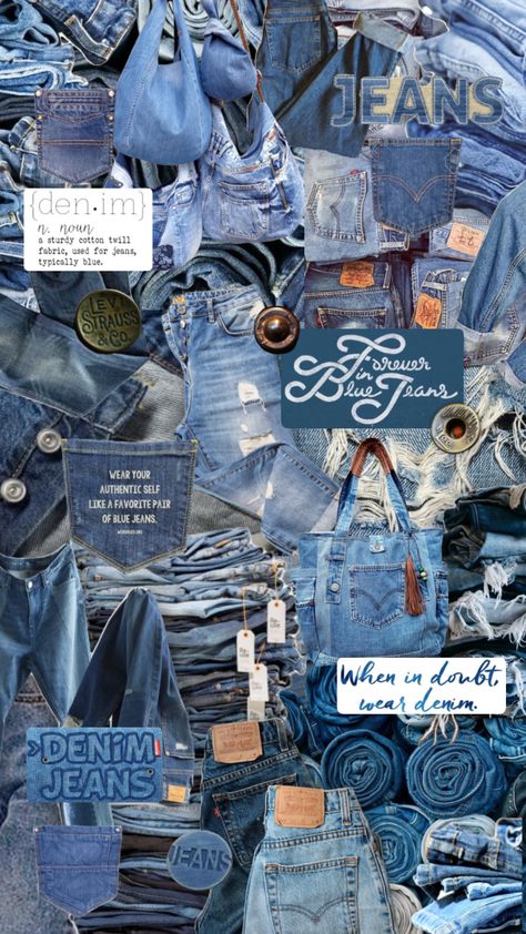 Forever in Blue Jeans 🩵👖🩵 #jeans #bluejeans #blue #denim #denimaesthetic Denim Astethic, Jeans Wallpaper Denim, Denim Bid Day Theme, Jeans Aesthetic Wallpaper, Vintage Denim Aesthetic, Denim Mood Board, Denim Color Scheme, Blue Jeans Aesthetic, Denim Inspiration Board