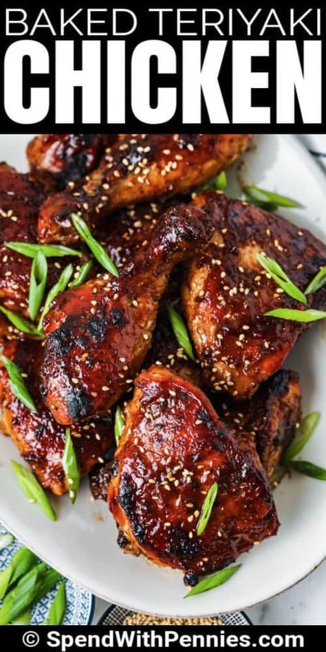 Learn how to make baked teriyaki chicken that is so juicy and tender. Whether made with drumsticks, thighs, wings, or even breast tenders, this teriyaki chicken has the perfect sauce. #spendwithpennies #bakedteriyakichicken #teriyakichicken #entree #recipe #bestever #asian #oven #easy #baked Teriyaki Drumsticks Oven, Baked Teriyaki Chicken Tenders, Baked Teriyaki Chicken Drumsticks, Boneless Skinless Chicken Thigh Recipes Baked Teriyaki, Teriyaki Chicken Legs Oven, Tariakie Chicken Recipe, Teriyaki Chicken Drumsticks Oven, Teriyaki Chicken Wings In The Oven, Teriyaki Chicken Thigh Recipes