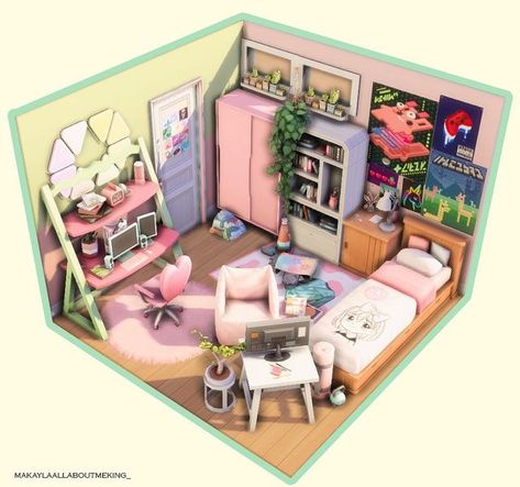 Sims 4 Kids Room No Cc, Sims 4 Kids Room Ideas, Sims 4 Teen Room, Sims Rooms Ideas, Sims 4 Room Ideas, Sims 4 Kids Room, Sims 4 Bedroom Ideas, Pink And Green Room, Sims 4 Rooms