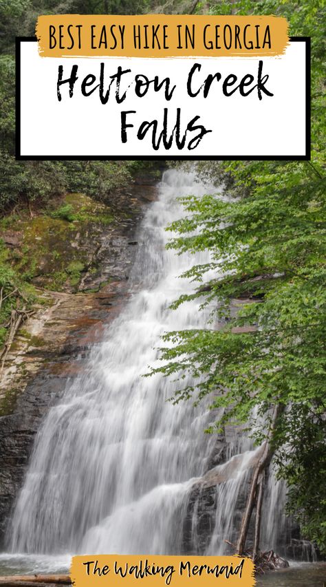 Helton Creek Falls waterfall in Blairsville, Georgia. Linked to a hiking guide to Helton Creek Falls. Blairsville Georgia, Hiking Packing List, Georgia Travel Guide, Hiking In Georgia, Beginner Hiker, Waterfall Hike, North Georgia Mountains, Georgia Travel, Georgia Mountains