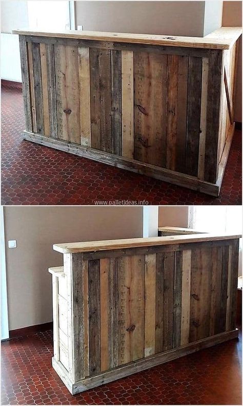 87 World`s Coolest Pallet Bar Ideas to Realize Right Now Pallet Bar Ideas, Bar En Palette, Recycled Pallet Furniture, Bar Deco, Pallet Bar Diy, Bar Plans, Diy Home Bar, Pallet Bar, Kursi Bar