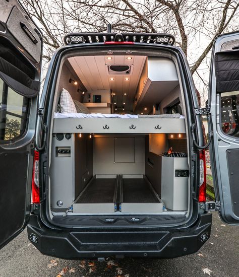 Ultimate Base - Freedom Vans Camper Van Bike Storage, Build Your Own Camper, Van Conversion Plans, Van Traveling, Vanlife Diy, Kitchen Galley, Diy Van Conversions, Mercedes Sprinter Camper, Sprinter Conversion