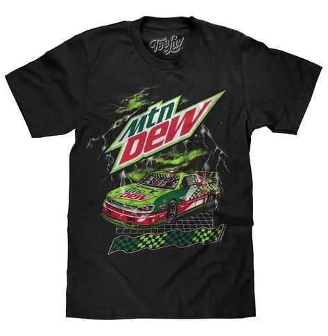 PRICES MAY VARY. UNLEASH THE DEW!: Celebrate the soda that fuels you with this track-inspired graphic tee featuring the Mtn Dew logo and racecar - printed on the softest black cotton tee we could find. EASY CARE TEES: This Mountain Dew design is licensed and screen-printed on a soft, 100% cotton t-shirt that goes from the washing machine to the dryer without losing shape, shrinking or fading. NO FUSS SIZING: Tee Luv Mtn Dew racing t-shirts feature a super comfortable adult regular fit, and are a Soda Logo, Logo Racing, Mtn Dew, Metal T Shirts, Casual Night Out, Racing Shirts, Retro Tee, Mountain Dew, Graphic Tee Shirts