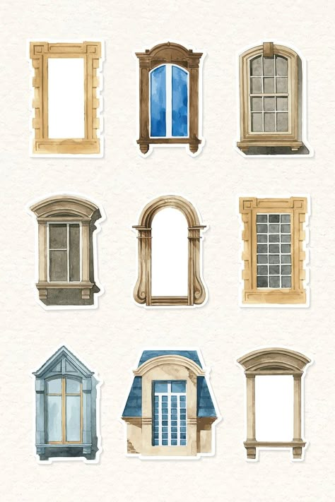 Vintage window architecture watercolor illustration collection | free image by rawpixel.com / Niwat Window Sketch, Architecture Watercolor, European Windows, Window Illustration, Window Architecture, Window Drawing, Vintage Window, Web Design Resources, Free Illustration Images