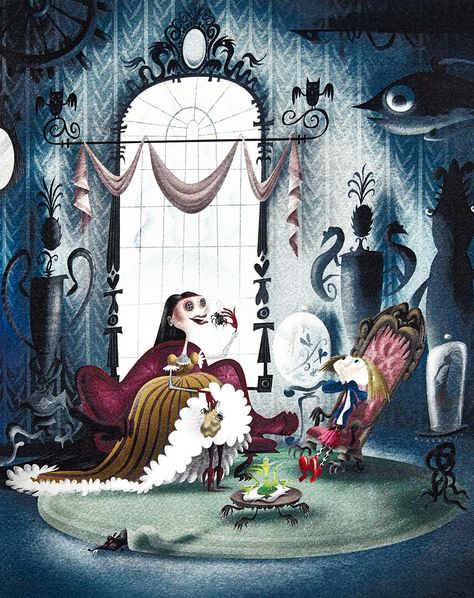 Early original concept, showcasing the Other Mother eating spiders in front of a mortified Coraline. Artist unidentified. Coraline Book, Coraline Drawing, Coraline Art, Mother Painting, Coraline Movie, Animation News, Other Mother, Coraline Jones, Tim Burton Art