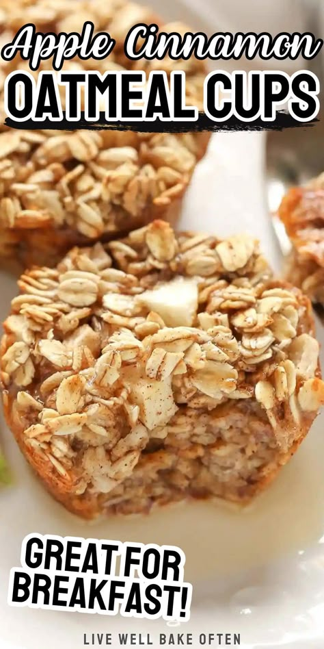 Get ready to start your day on the right foot with these easy baked apple oatmeal cups from Live Well Bake Often! They're the perfect choice for an easy and healthy breakfast that you can enjoy throughout the week. Packed with wholesome ingredients and bursting with delicious apple flavor, they're a nutritious and convenient option for busy mornings. Give this healthy breakfast option a try! Apple Oat Cups, Weight Watchers Baked Apple Oatmeal, Oatmeal And Apple Muffins, Baked Apple Oatmeal Cups, Oatmeal Apple Bake Breakfast, Apple Cinnamon Baked Oatmeal Cups, Apple Oatmeal Microwave, Apple Oatmeal Bake Breakfast Healthy, Oatmeal Cups Baked Breakfast Recipes