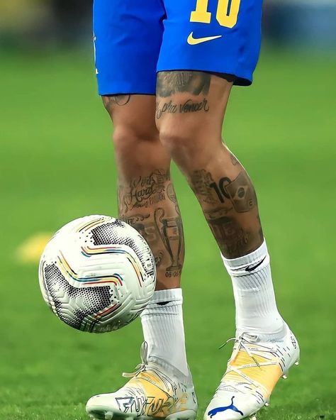 Neymar Tattoo, Neymar Shoes, Neymar Boots, Neymar Football Boots, Calf Tattoo Ideas, Neymar Jr Tattoos, Neymar Jr Hairstyle, Best Soccer Shoes, Marathon Motivation