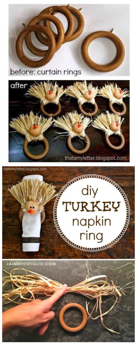 A DIY tutorial to make turkey napkin rings using curtain hardware. Add texture and a touch of charm to your Thanksgiving table with this turkey. #tabledecor