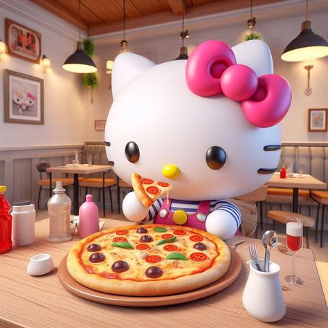 Hello Kitty Eating, Pizza Icon, Hello Kitty Bedroom, Eating Pizza, Hello Kitty Images, Hello Kitty Aesthetic, Hello Kitty Cartoon, Barbie Model, Hello Kitty Art