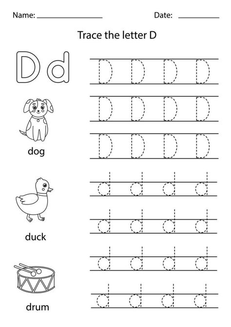 English Alphabet For Kids, Letter Tracing Printables, Kids Alphabet, D Letter, Tracing Sheets, Vector Food, Letters For Kids, Alphabet Tracing, Tracing Letters