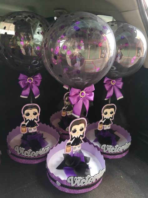 Merlina Centro de Mesa, cumpleaños infantil, morado y negro, globo con tul Wednesday Birthday Party Centerpiece, Wednesday Party Centerpieces, Wednesday Centerpieces, Girl Bday Party, Bday Girl, Party Centerpieces, Birthday Cake Kids, 8th Birthday, Kids Cake