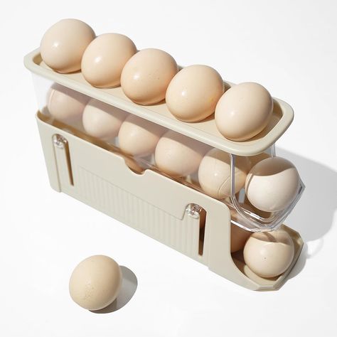 PRICES MAY VARY. ROLLING EGG ORGANIZER: Our state-of-the-art automatic rolling design revolutionizes the way you store your eggs. This refrigerator egg holder keeps eggs fresh and extends shelf life. It features a free-folding three-tier design that holds up to 17 eggs for a neat, convenient storage solution. EFFICIENT USE OF SPACE: Say goodbye to crowded refrigerator shelves! Our space-saving egg dispenser maximizes refrigerator space, ensuring that every square inch is put to optimal use. It's Rv Kitchen Organization, Refrigerator Shelves, Egg Dispenser, Egg Organizer, Ceramic Egg Holder, Kitchen Storage And Organization, Fridge Kitchen, Types Of Eggs, Rv Organization