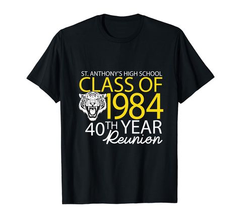 PRICES MAY VARY. Celebrate the cherished memories and lifelong friendships of the St. Anthony's High School Class of 1984 with this exclusive 40th Year Reunion product. Whether you're attending the reunion or simply want to commemorate this significant milestone, this product is a must-have keepsake. Relive the memories, reconnect with old friends, and celebrate the enduring legacy of the St. Anthony's High School. Lightweight, Classic fit, Double-needle sleeve and bottom hem Reunion Tshirt Ideas, St Anthony's, Reunion Shirts, High School Reunion, School Reunion, The Reunion, Class Reunion, High School Classes, School Class