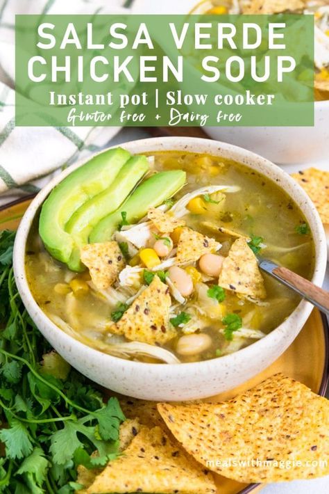 Salsa Verde Chicken Tortilla Soup, Chicken Verde Soup Crock Pot, Dairy Free Instant Pot Recipes, Salsa Verde Chicken Instant Pot, Salsa Verde Soup, Salsa Verde Chicken Soup, Instant Pot Salsa Verde Chicken, Instant Pot Chicken Soup, Verde Soup