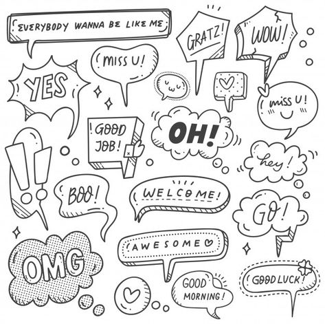 Cute Speech Bubble, Sketch Note, Comic Tutorial, Speech Bubbles, Easy Paper Crafts Diy, Doodle Style, Doodle Coloring, Passion Planner, Bullet Journal Lettering Ideas