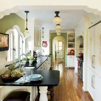 Spanish Revival Kitchen, Open Galley Kitchen, Style Bungalow, Galley Kitchens, Kitchen Transformation, Pretty Kitchen, Spanish Revival, Galley Kitchen, Kitchen Redo